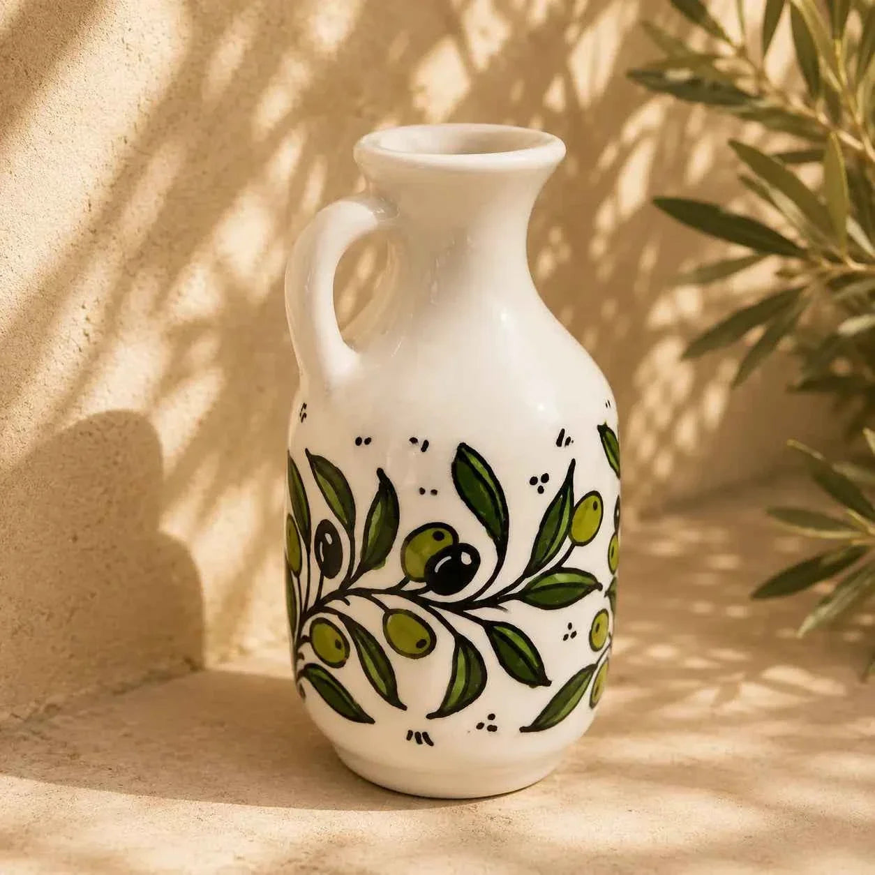 Handmade Ceramic Oil Dispenser – Elegant Olive Oil Cruet with Floral Design