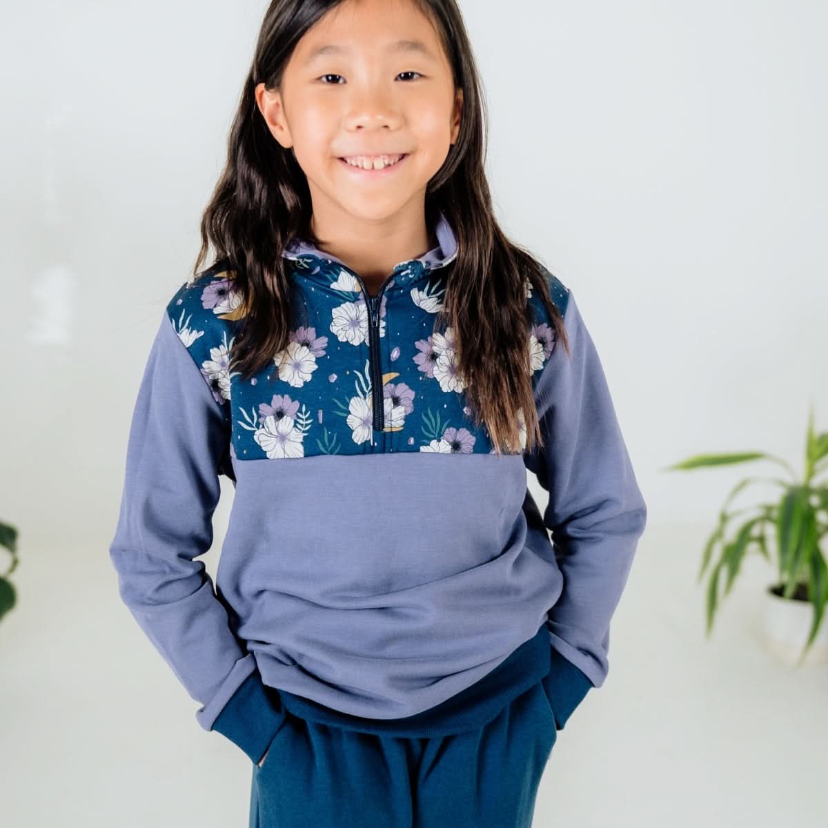 Youth Bamboo Fleece Half-Zip | Terracotta With Twilight Grove