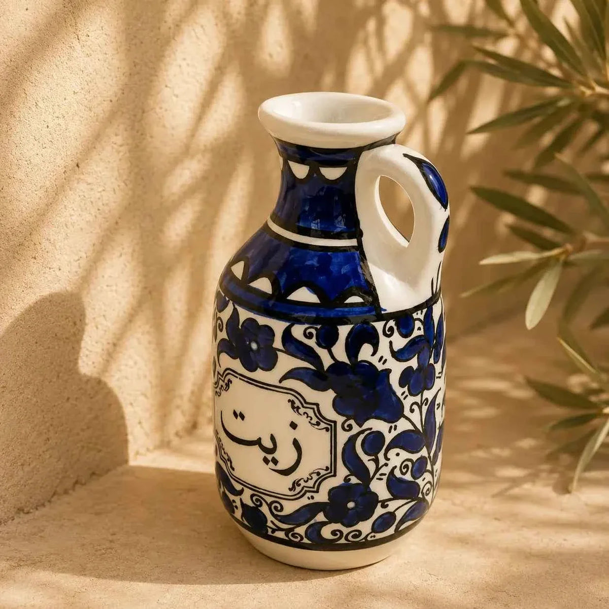 Handmade Ceramic Oil Dispenser – Elegant Olive Oil Cruet with Floral Design