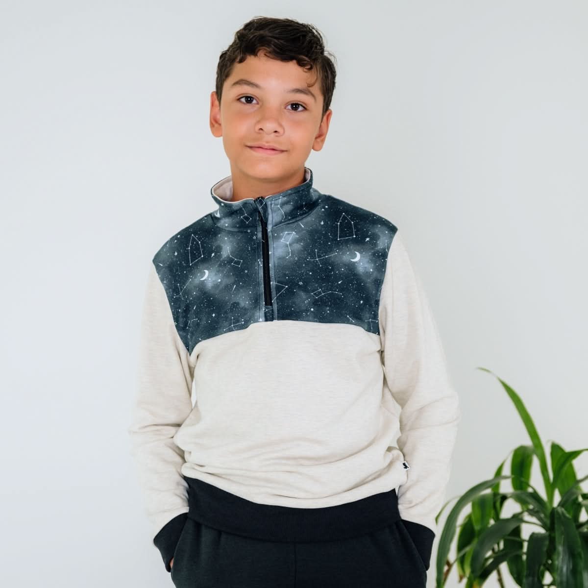 Youth Bamboo Fleece Half-Zip | Terracotta With Twilight Grove