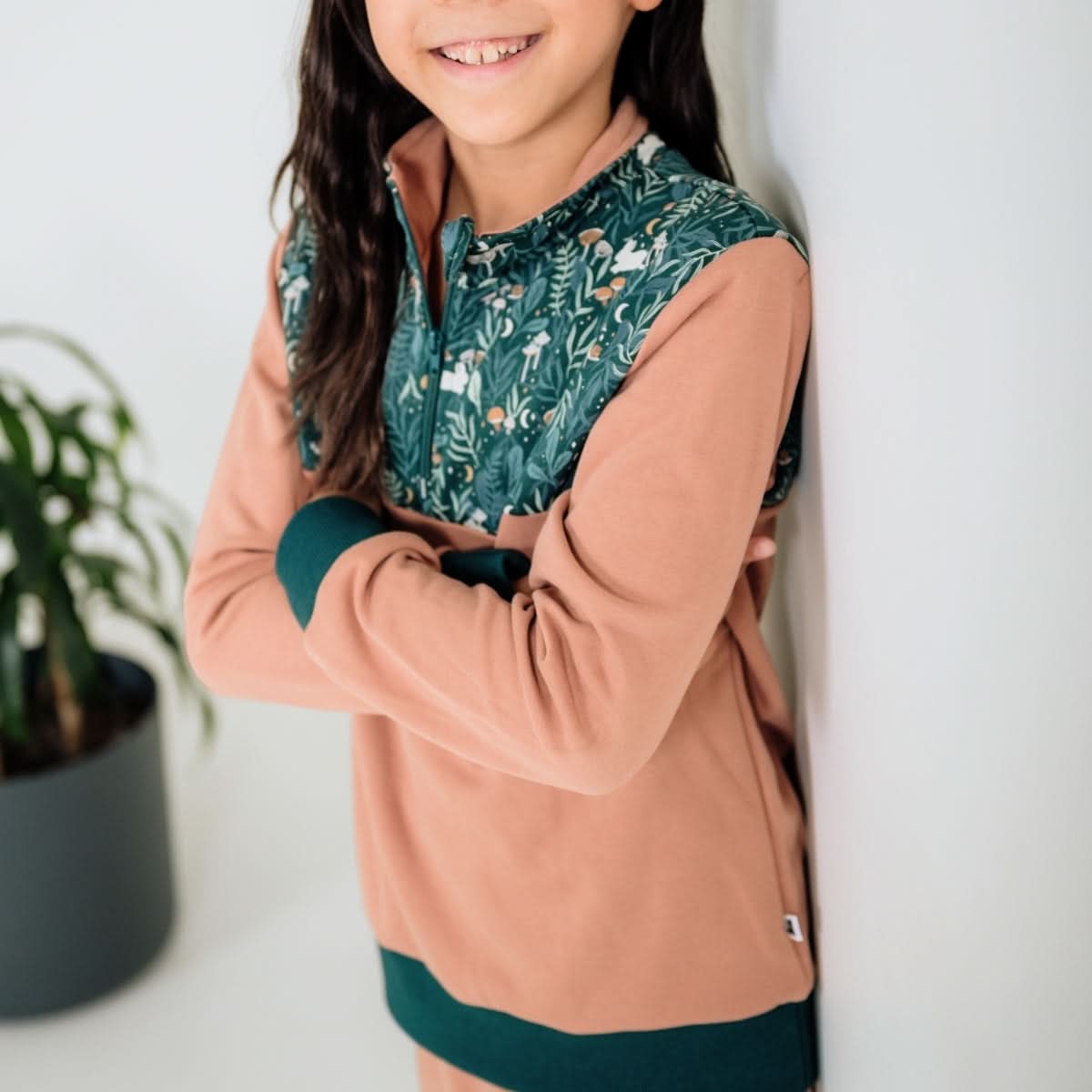 Youth Bamboo Fleece Half-Zip | Terracotta With Twilight Grove
