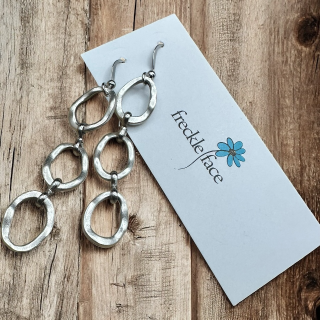 Wavy Hoop Drop Earrings – Matte Silver Asymmetrical Hoops, Hypoallergenic