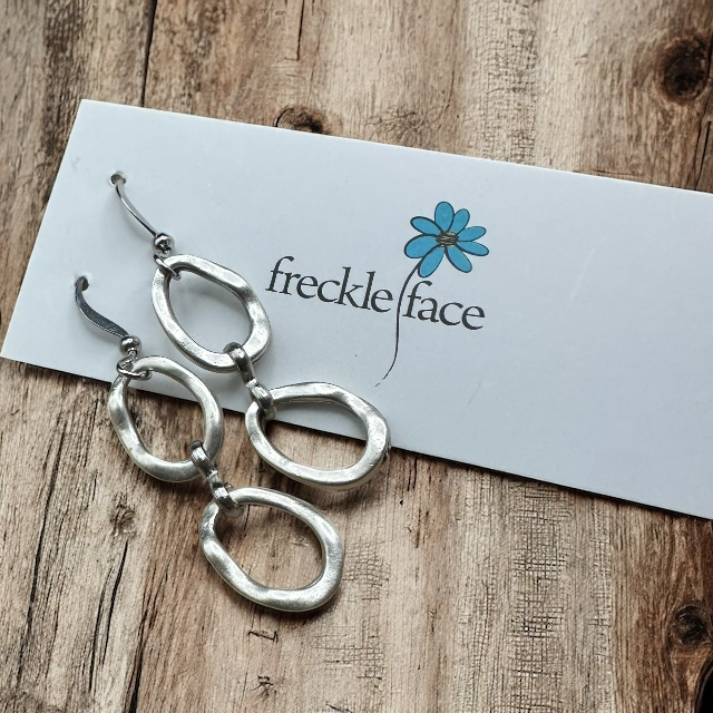 Wavy Hoop Drop Earrings – Matte Silver Asymmetrical Hoops, Hypoallergenic