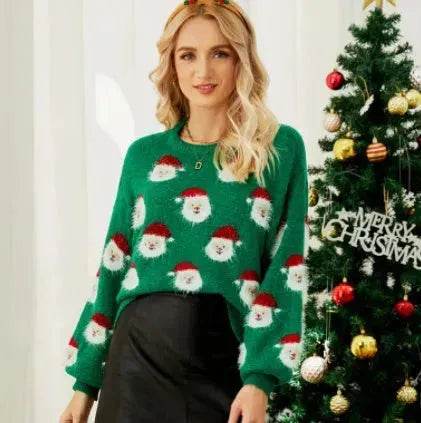 Christmas Sweater Women Cute Santa Print Knit Sweater