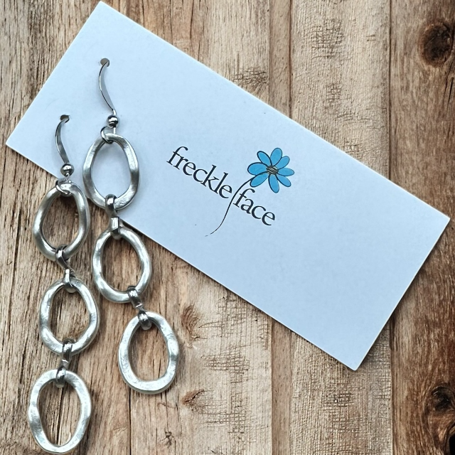 Wavy Hoop Drop Earrings – Matte Silver Asymmetrical Hoops, Hypoallergenic