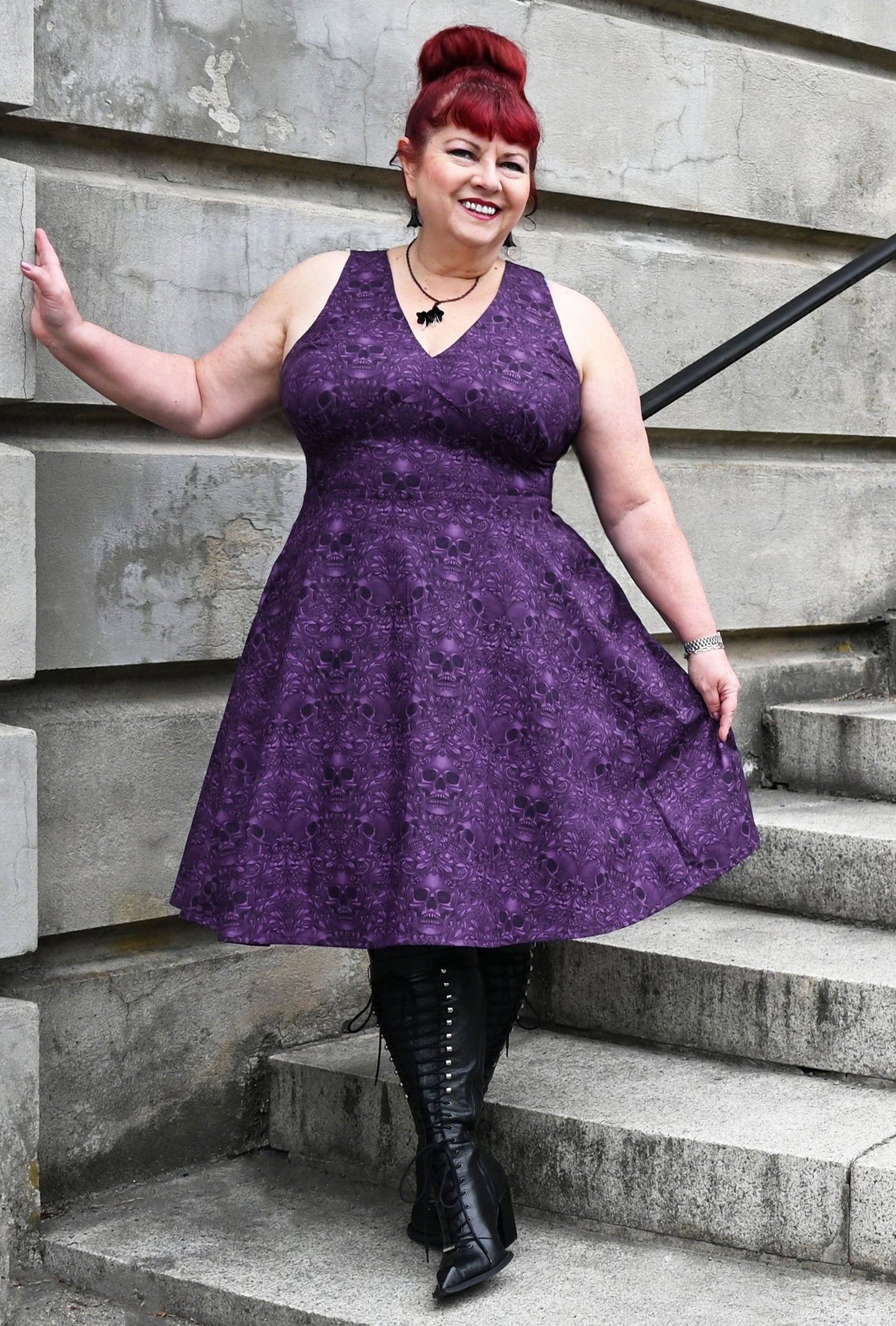 Norma - Baroque 'N' Bones - Purple Skull Dress