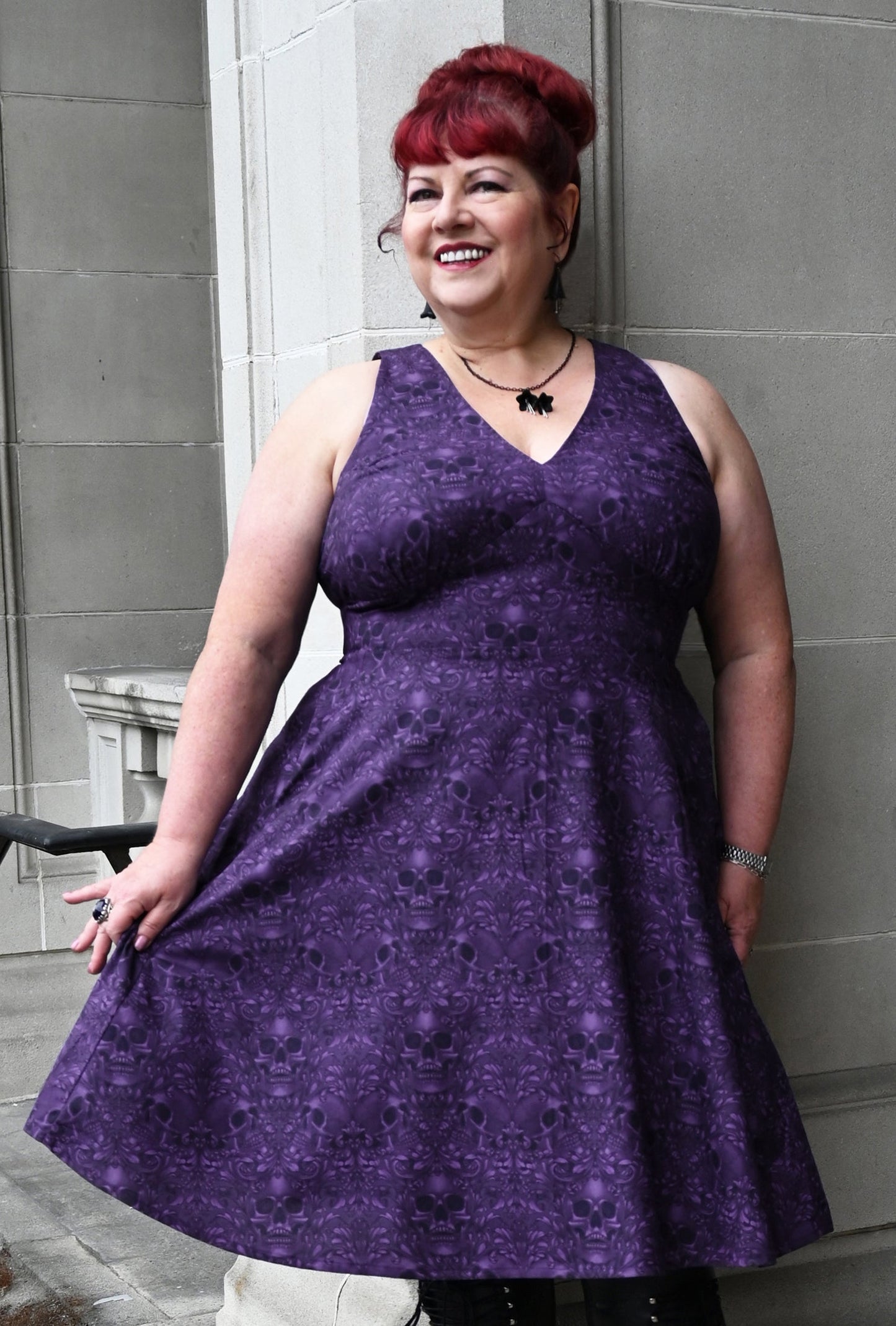 Norma - Baroque 'N' Bones - Purple Skull Dress