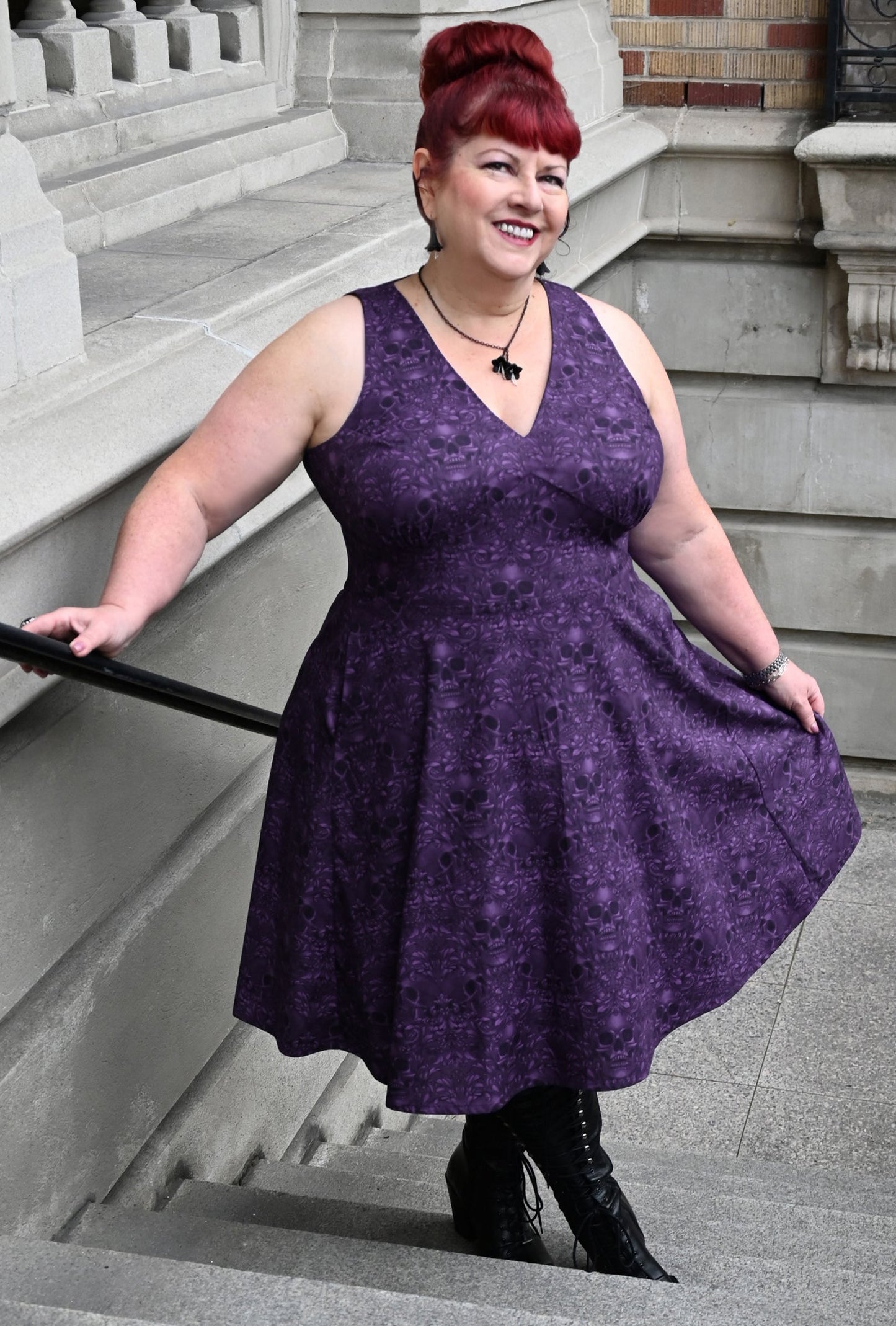 Norma - Baroque 'N' Bones - Purple Skull Dress