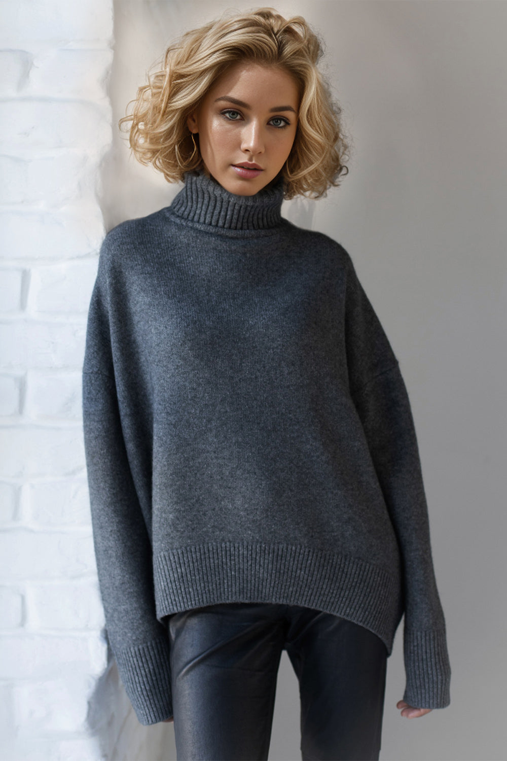 Basic Bae Turtleneck Dropped Shoulder Sweater