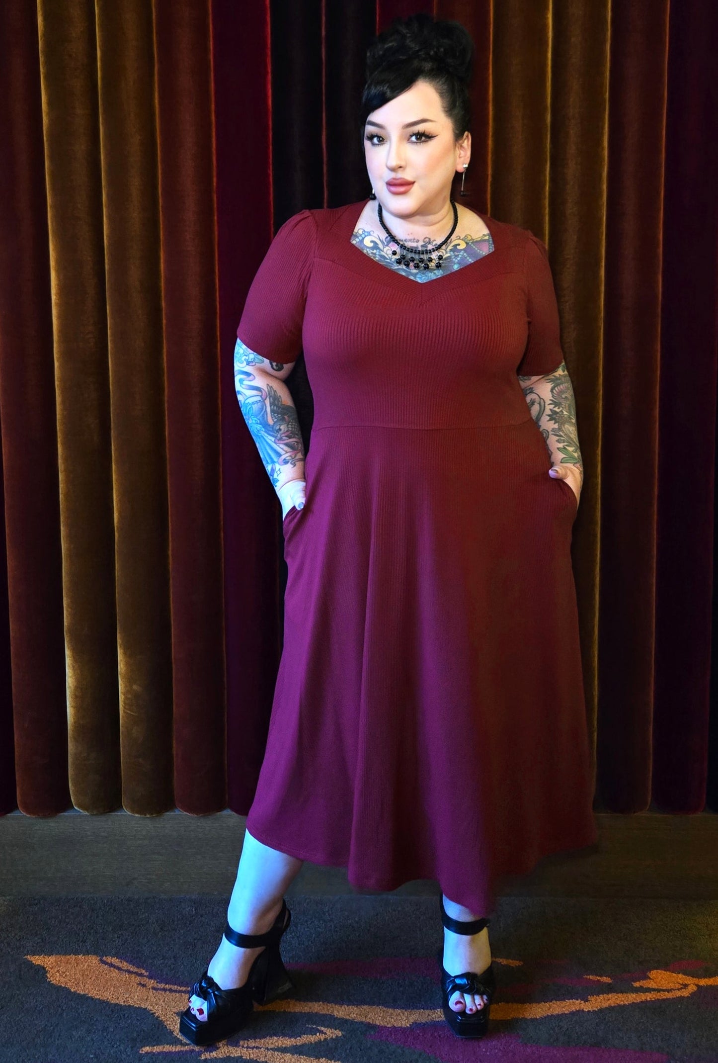 Thistle Midi Dress - Burgundy Rib Knit Bamboo
