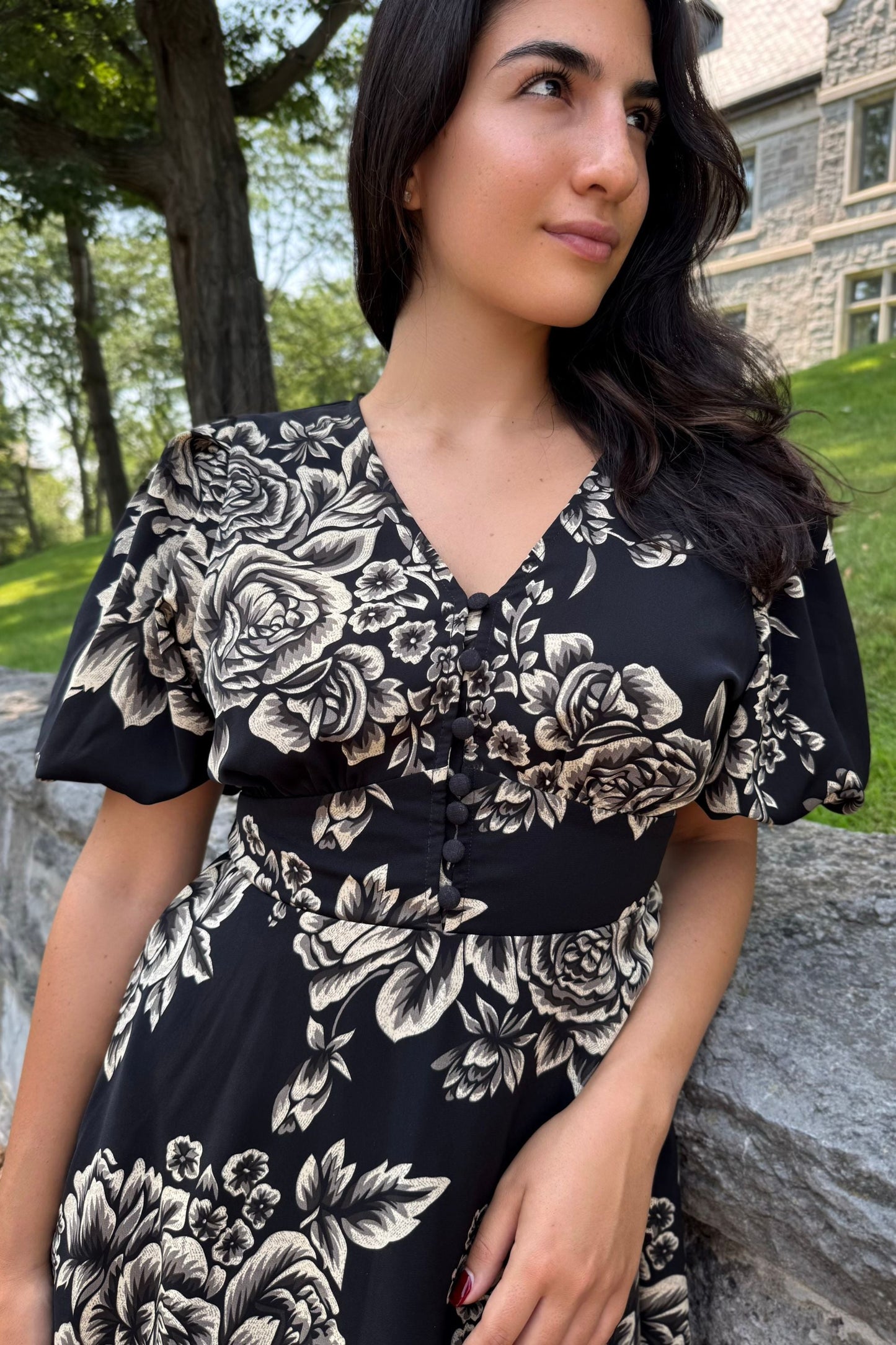 Lottie Black Floral Fit and Flare Dress