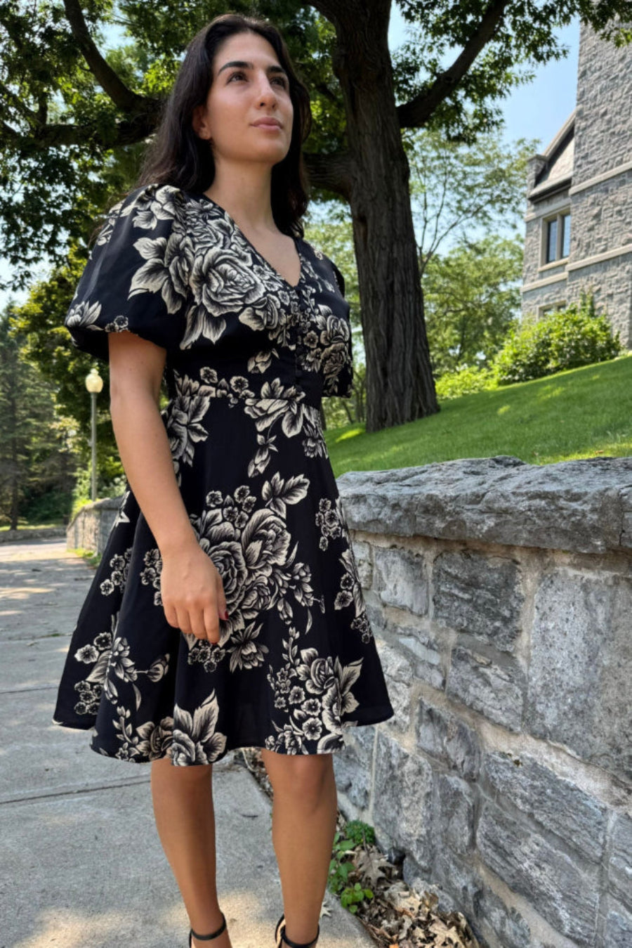 Lottie Black Floral Fit and Flare Dress