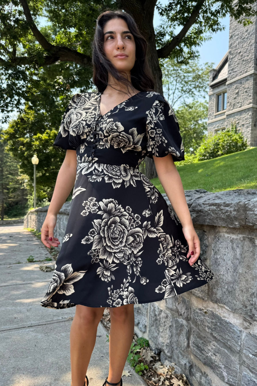Lottie Black Floral Fit and Flare Dress