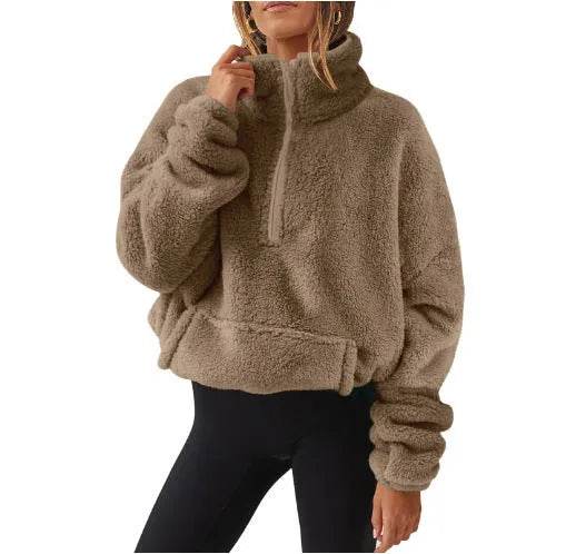 Velvet Fleece-lined Women's Half Zipped Sweater