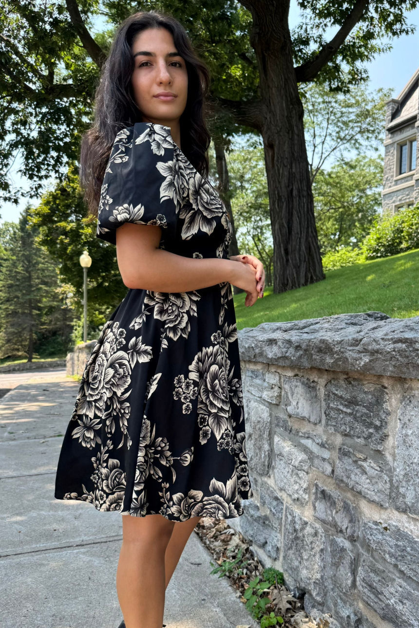 Lottie Black Floral Fit and Flare Dress