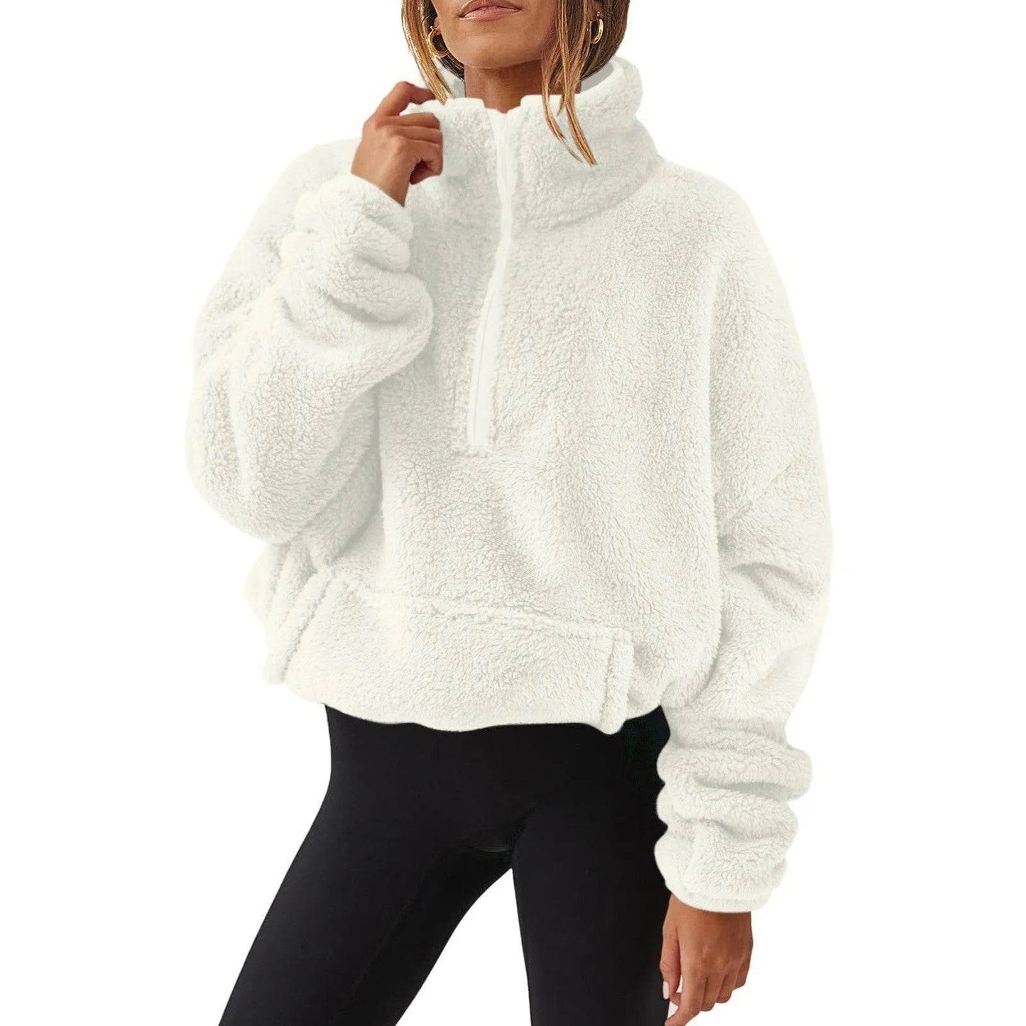 Velvet Fleece-lined Women's Half Zipped Sweater