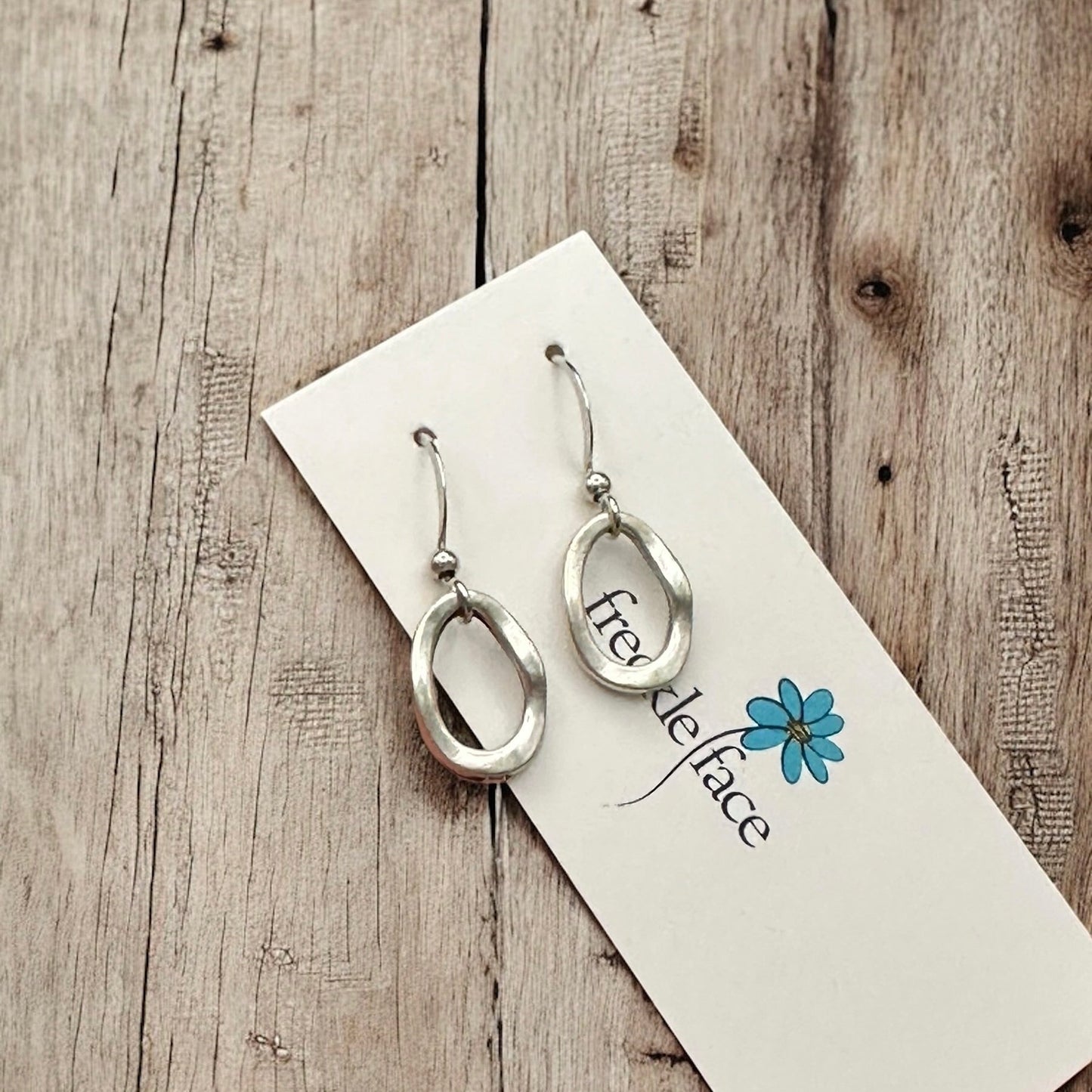 Wavy Hoop Drop Earrings – Matte Silver Asymmetrical Hoops, Hypoallergenic