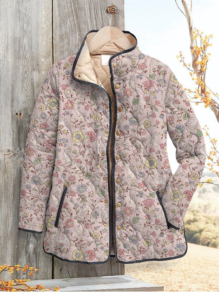 Women's Floral Digital-Printed Padded Cotton Jacket