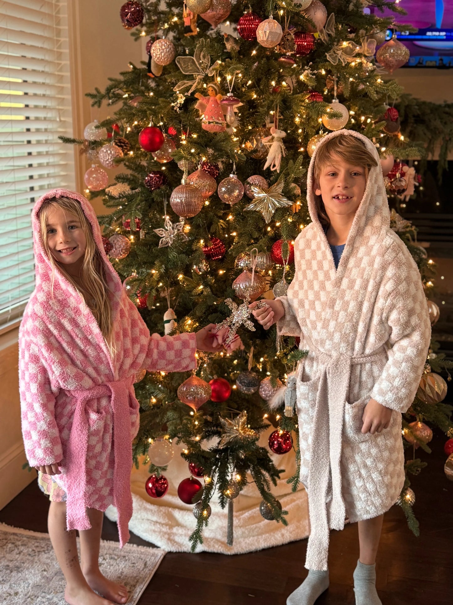 Childrens Check Print Hooded Robe - restocking in May