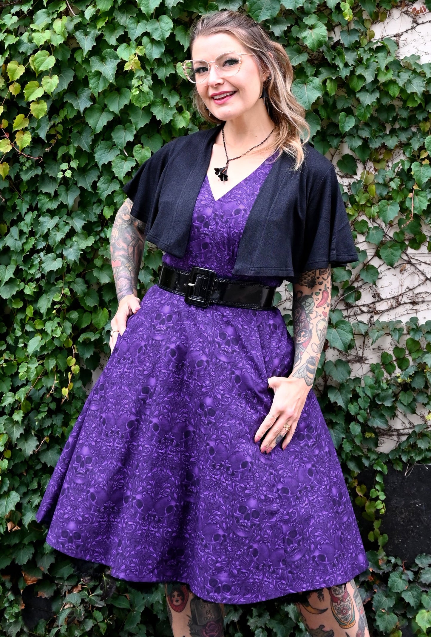 Norma - Baroque 'N' Bones - Purple Skull Dress