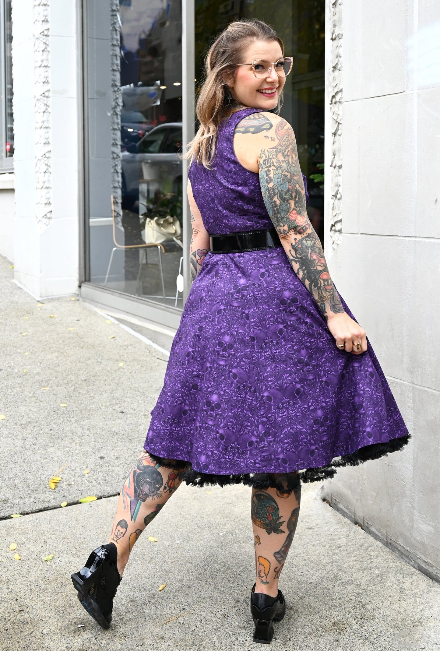 Norma - Baroque 'N' Bones - Purple Skull Dress