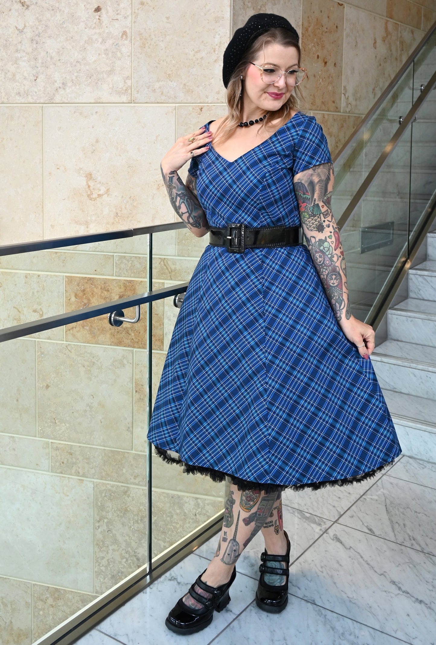 Yvonne - Dressed to Kilt - Navy Plaid Dress