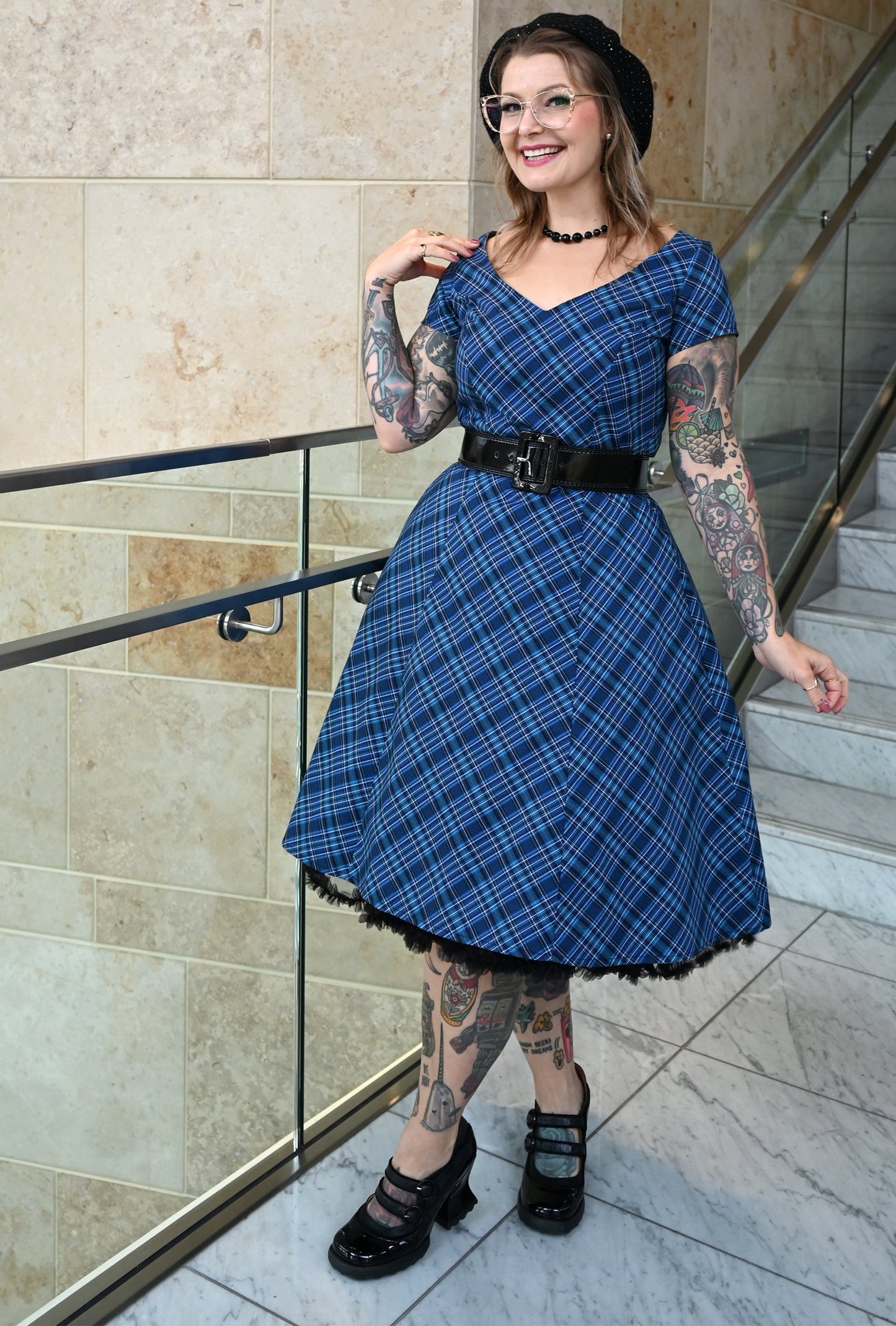 Yvonne - Dressed to Kilt - Navy Plaid Dress