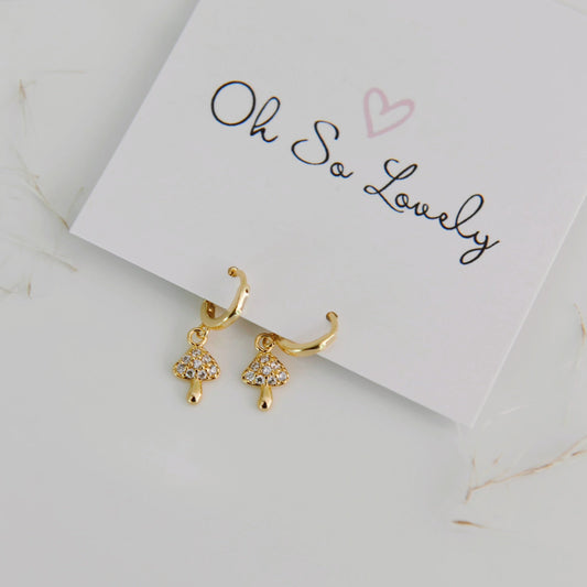 Meadow Mushroom Huggie Hoop Earrings