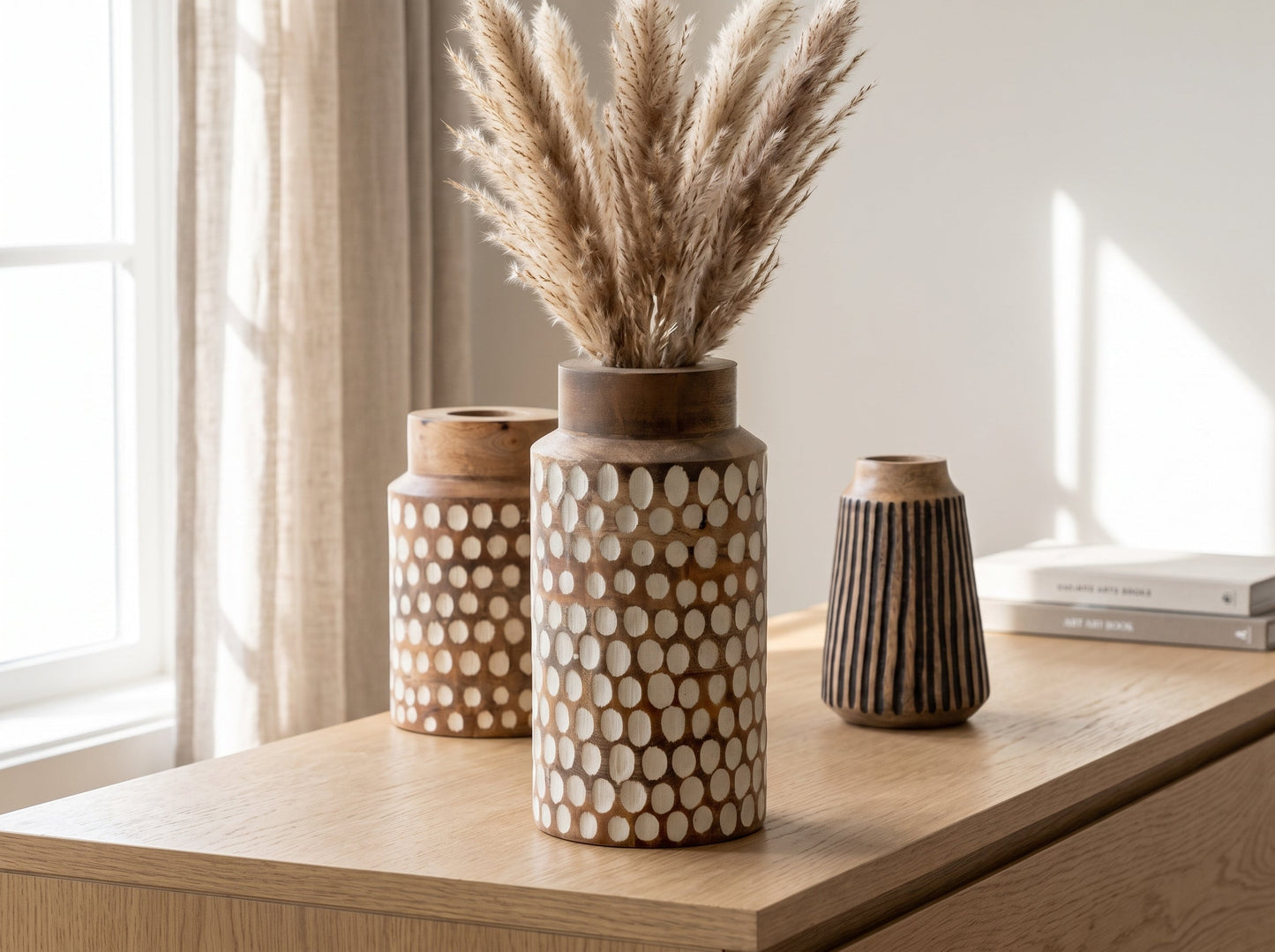 Straight Vase with White Polka Dots, Large