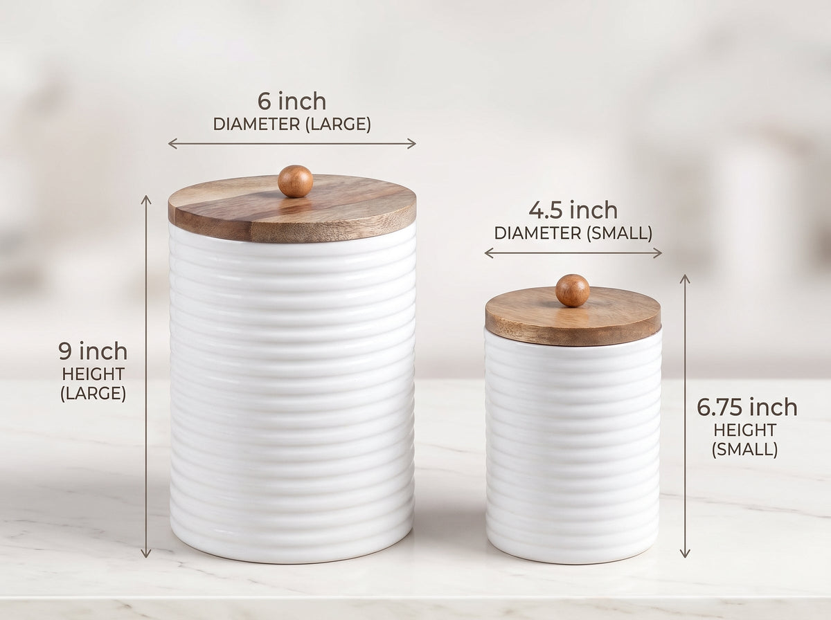 Tall Canisters with White Enamel, Set of 2 (Large and Small)