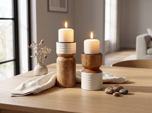 Candle Holder with White Enamel, Set of 2