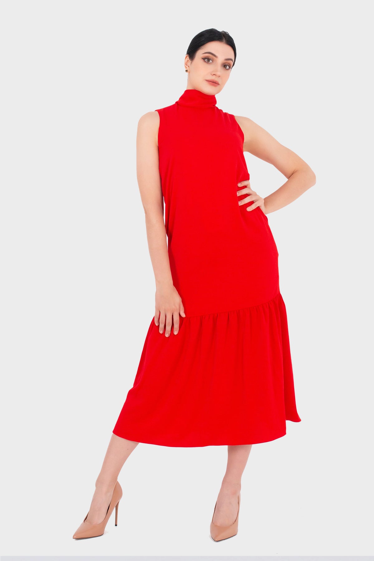 Tie neck Maxi dress with side pocket