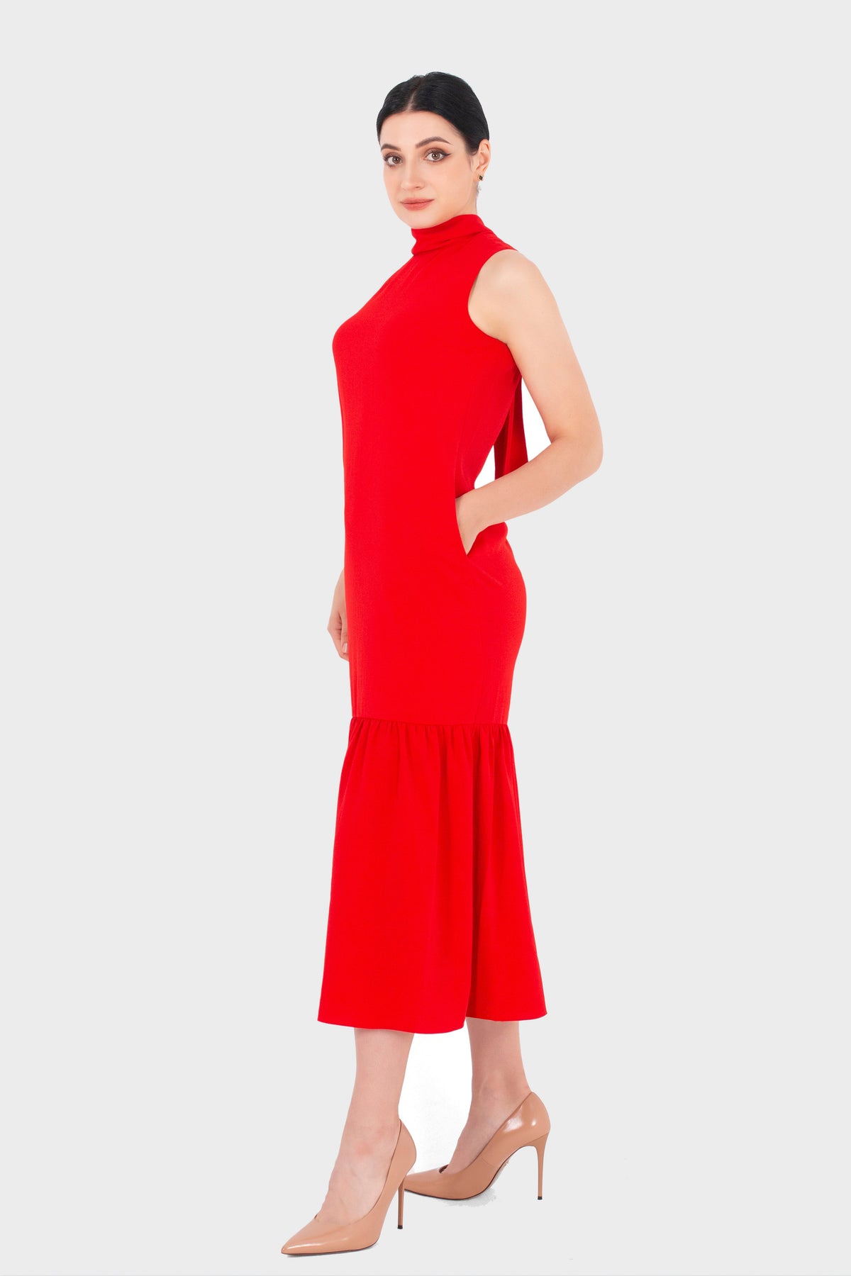 Tie neck Maxi dress with side pocket