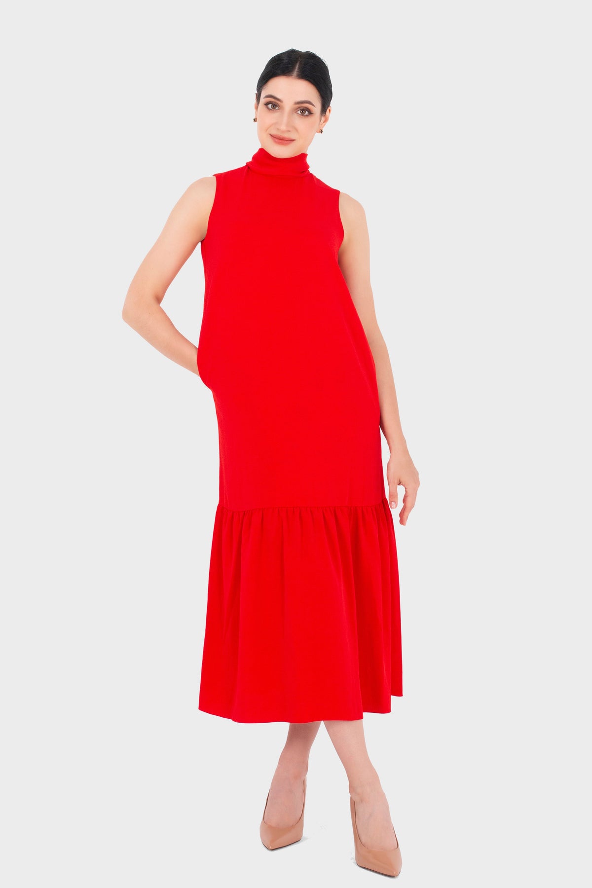 Tie neck Maxi dress with side pocket