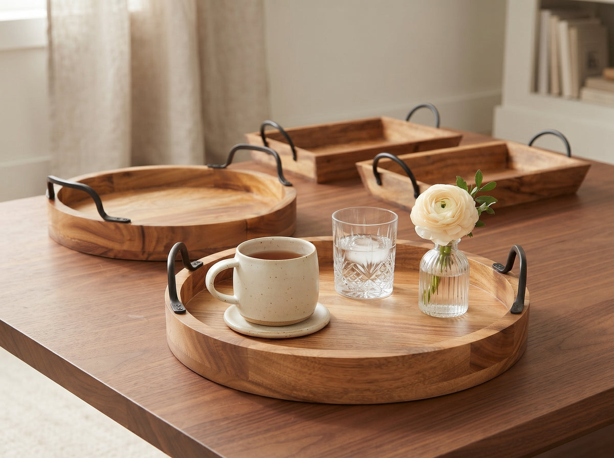 Round Trays with Handles, Set of 2