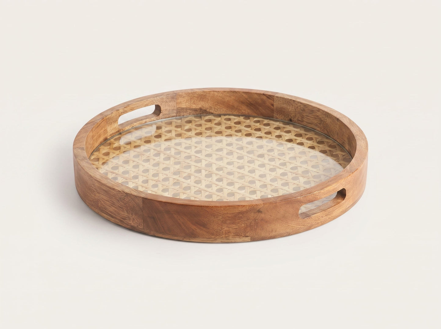 Round Tray with Rattan Mat