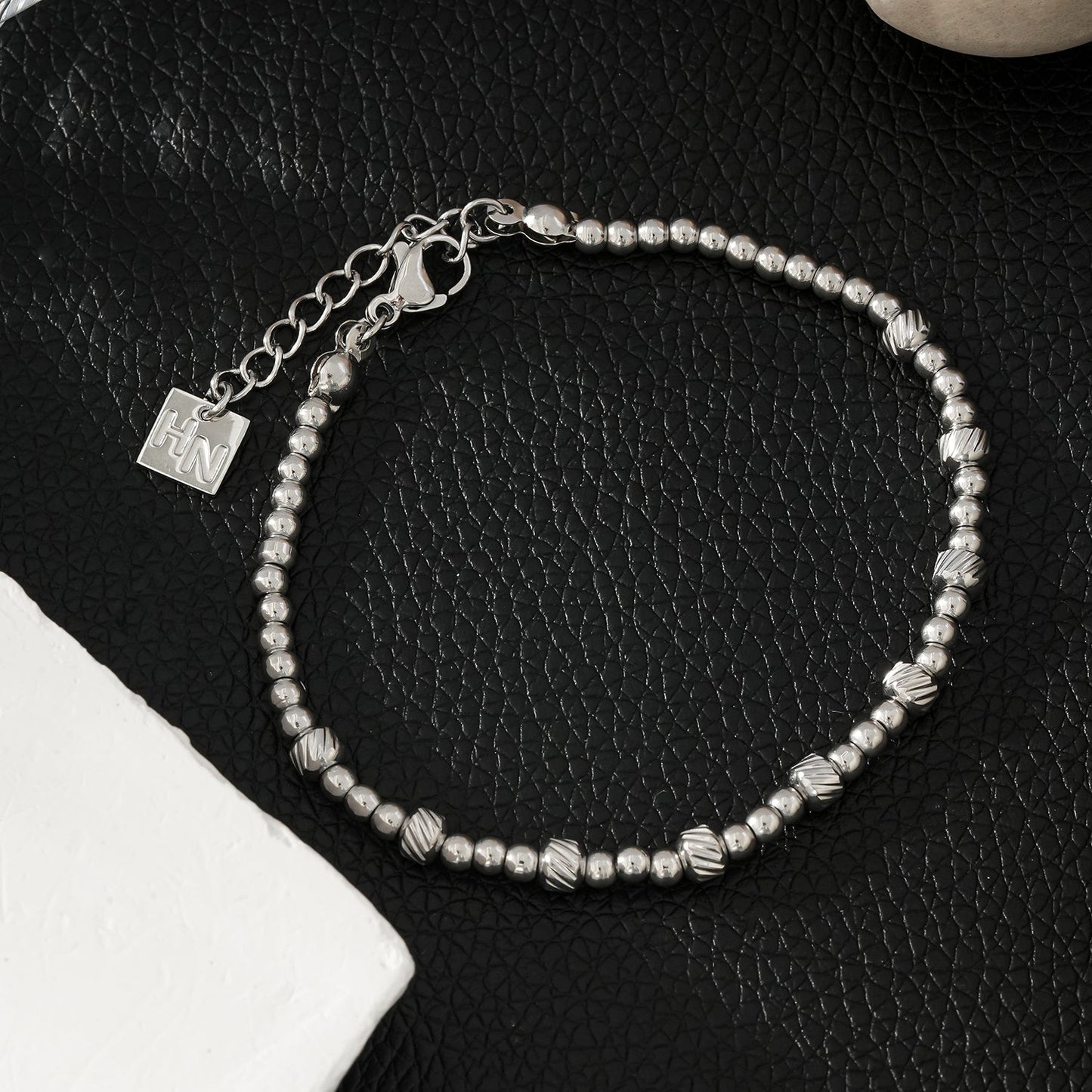 Style ANNABETH: Twin-Bead Fusion White Gold (Silver Toned) Chain Braceletl