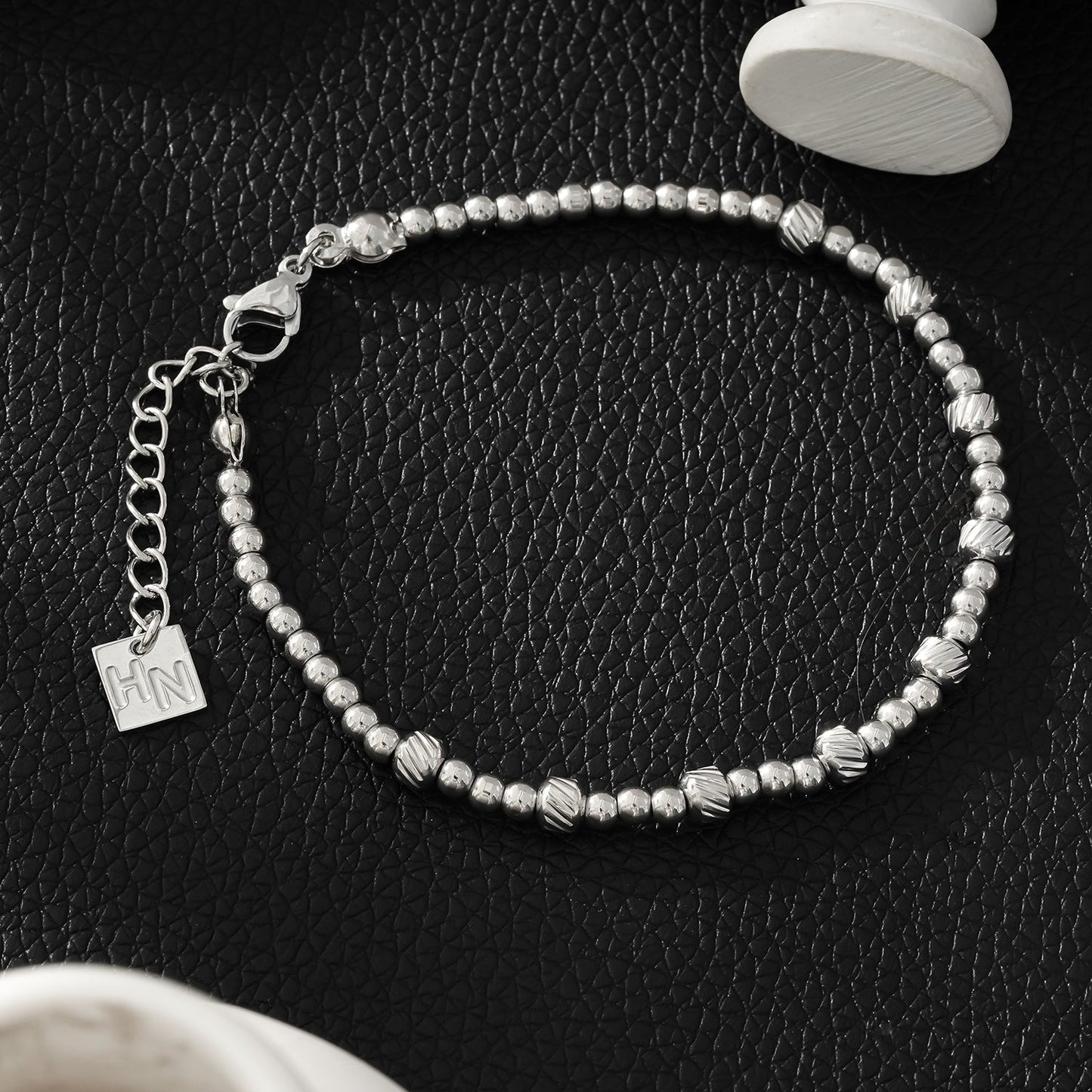 Style ANNABETH: Twin-Bead Fusion White Gold (Silver Toned) Chain Braceletl