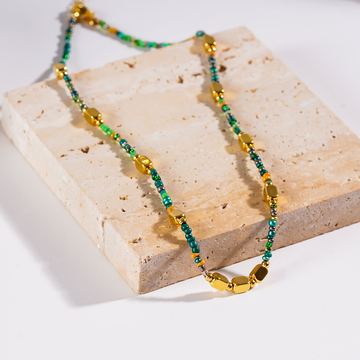 Crystal & Gold Beaded Elegant Boho Chain Necklace