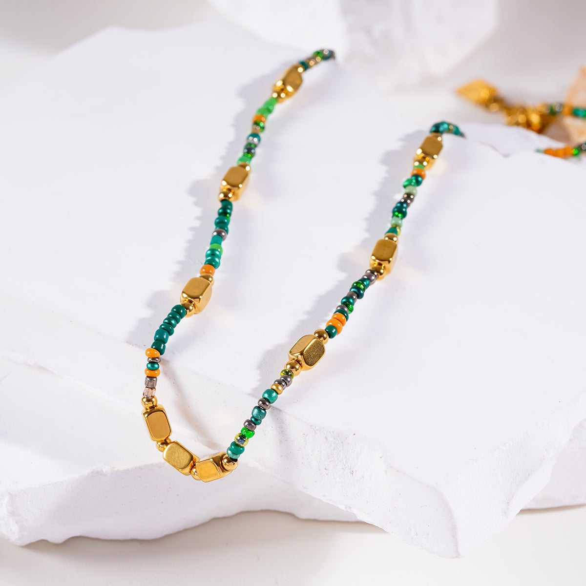 Crystal & Gold Beaded Elegant Boho Chain Necklace