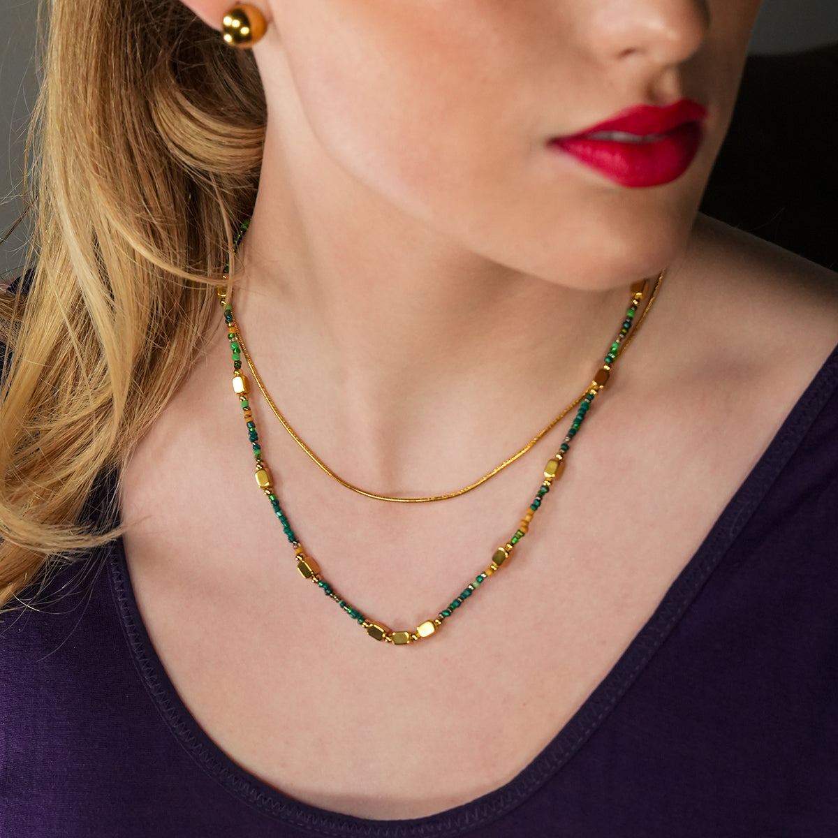 Crystal & Gold Beaded Elegant Boho Chain Necklace