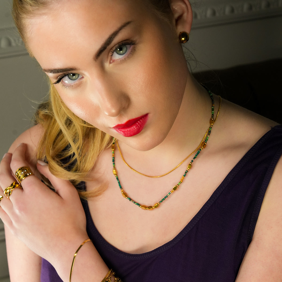 Crystal & Gold Beaded Elegant Boho Chain Necklace