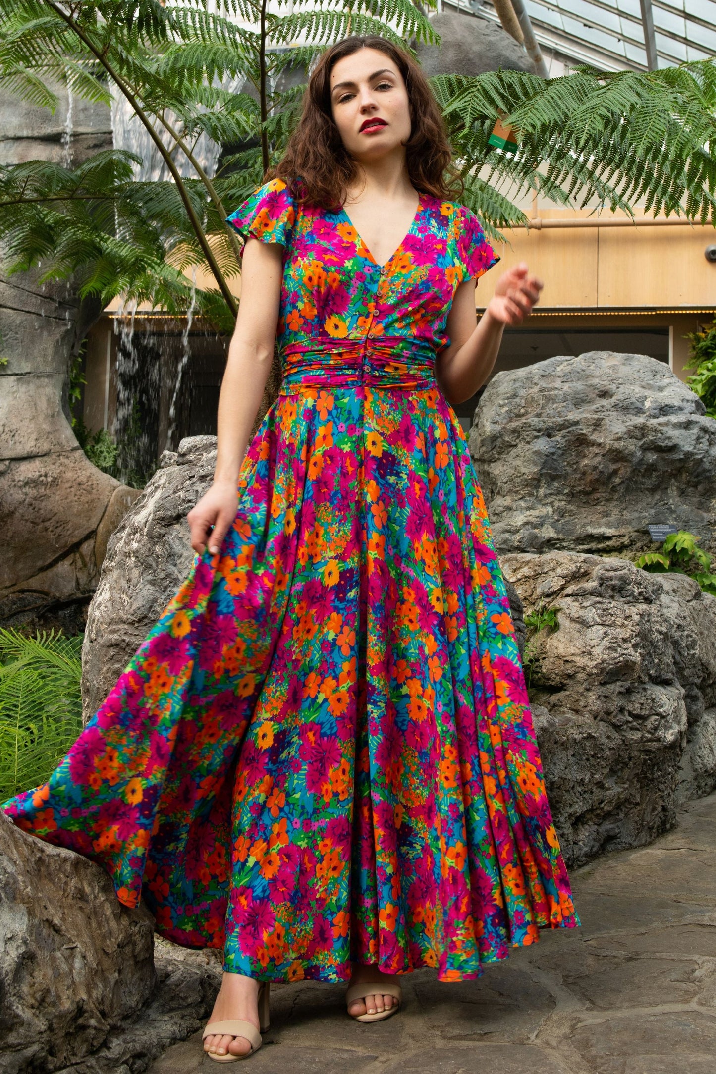 Arianna Floral Maxi Dress with Flutter Sleeves