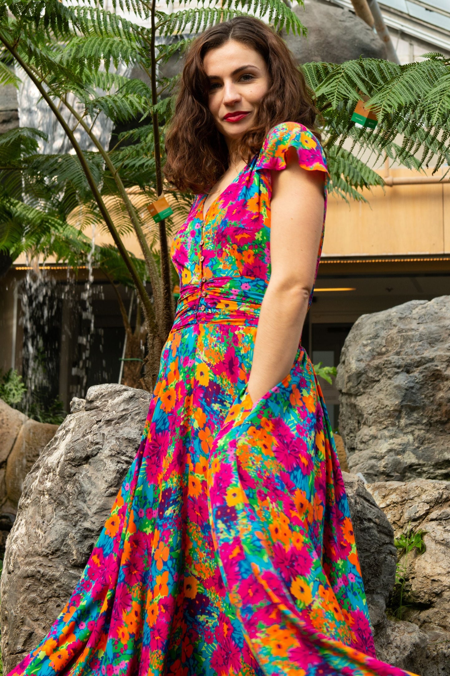 Arianna Floral Maxi Dress with Flutter Sleeves
