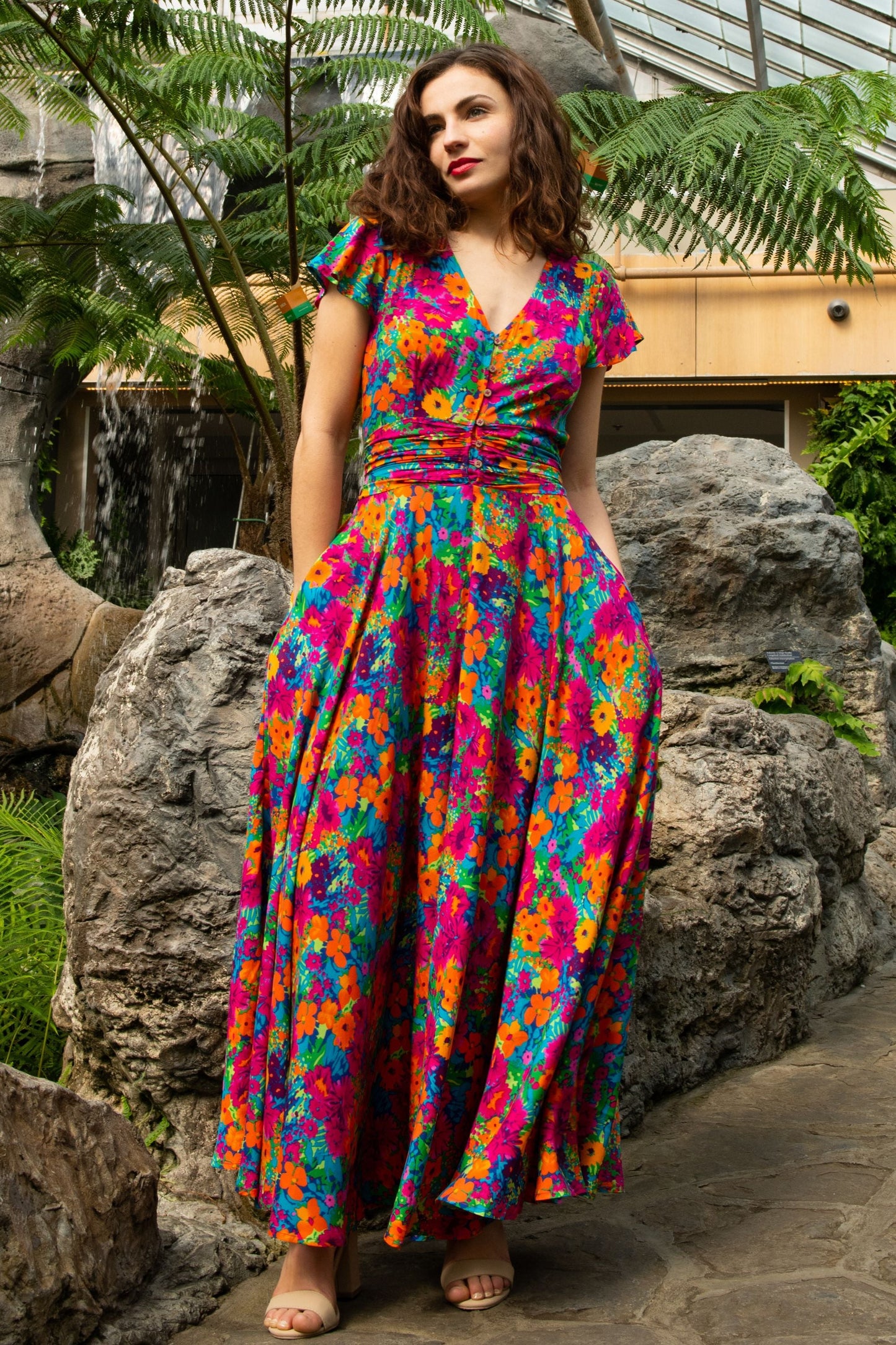 Arianna Floral Maxi Dress with Flutter Sleeves