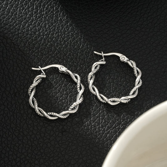 BARBARA: Contrast Textured Twisted Rope Hoop Earrings