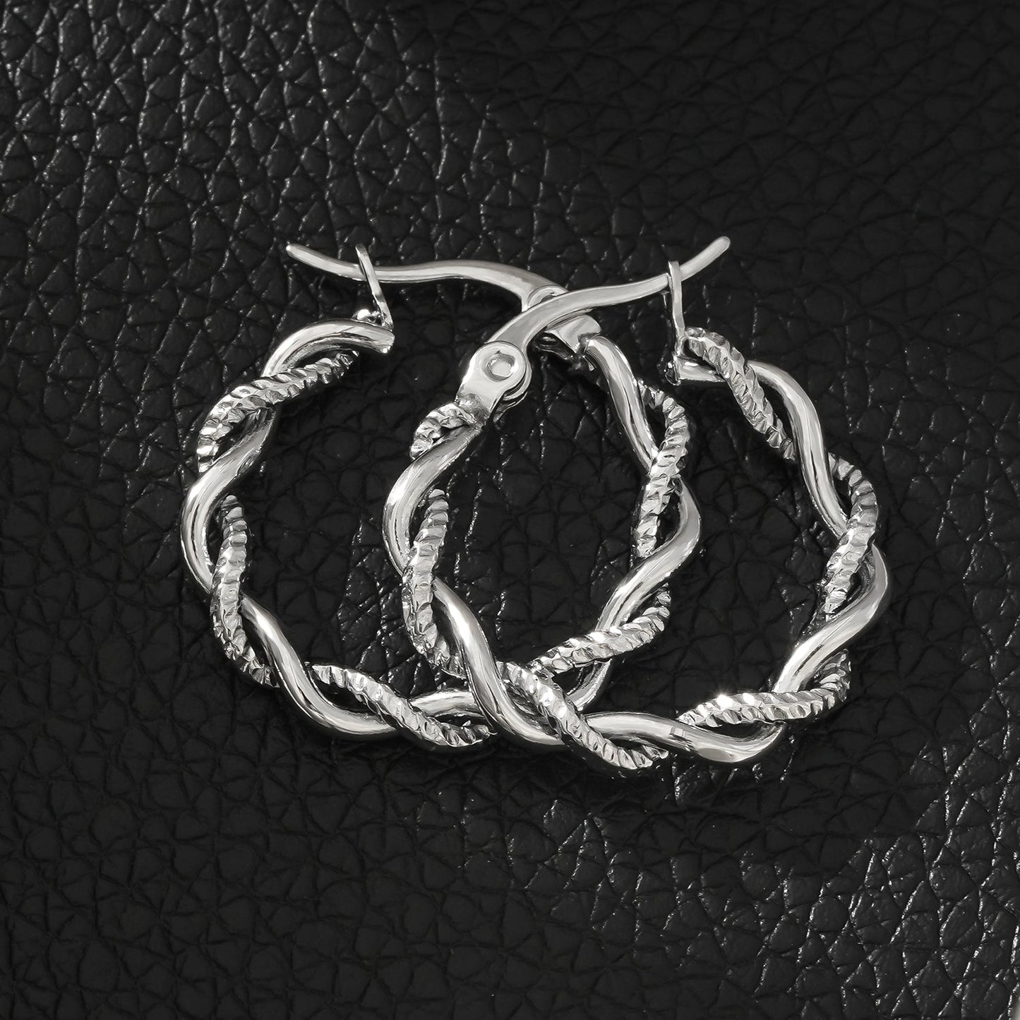 BARBARA: Contrast Textured Twisted Rope Hoop Earrings