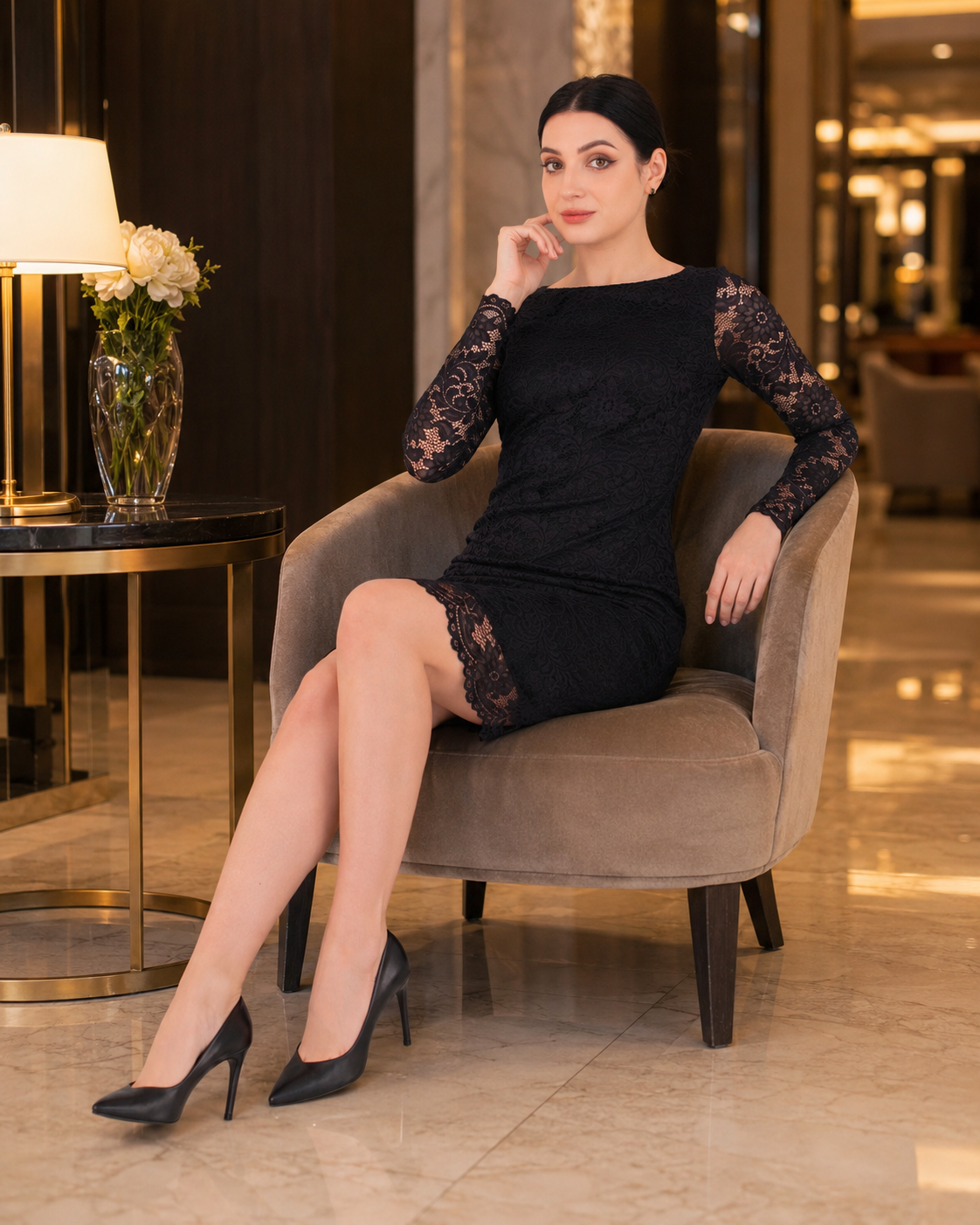 Black pencil lace dress
