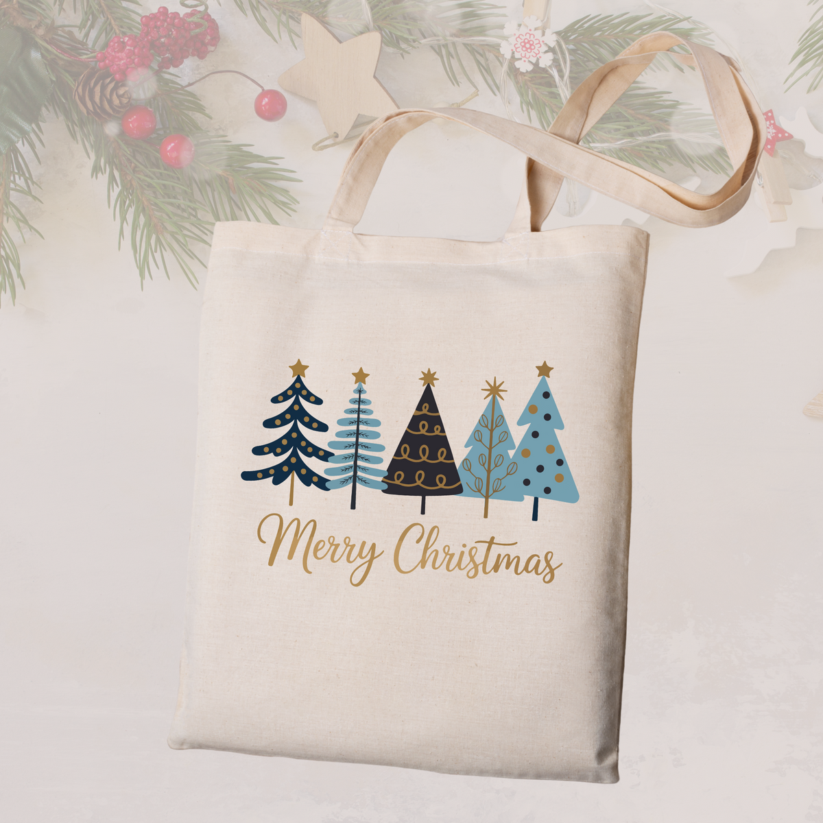 Blue Christmas Tree Tote Bag