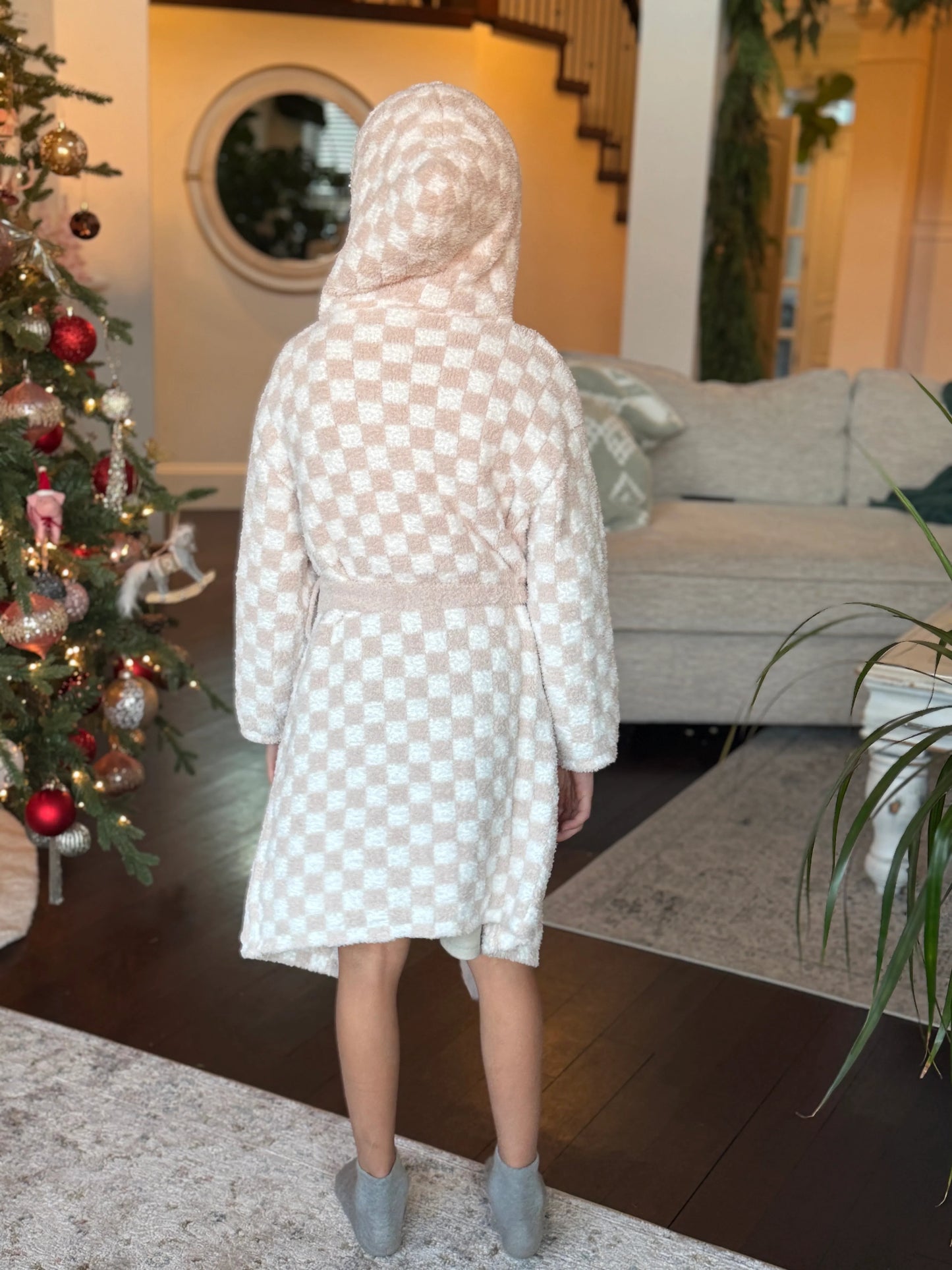 Childrens Check Print Hooded Robe - restocking in May